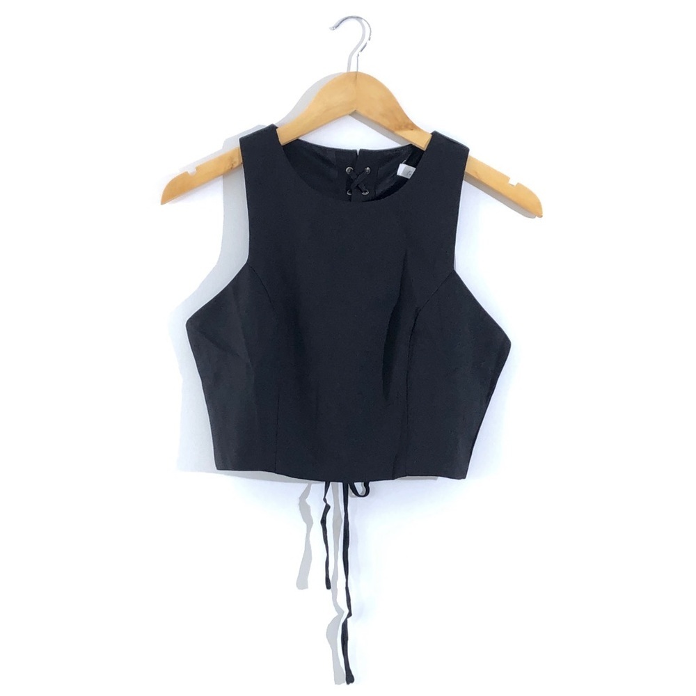 Faith In Love x LF Black Cropped String Tie Back Sleeveless Woven Sexy Boho Top